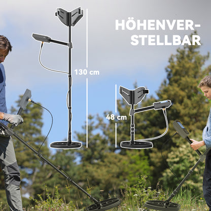 Outsunny Metalldetektor für Erwachsene 5 Modi Tragbar Ortungsgerät mit Alarm Spule LCD-Display IP68 Wasserdicht Dunkelgrau