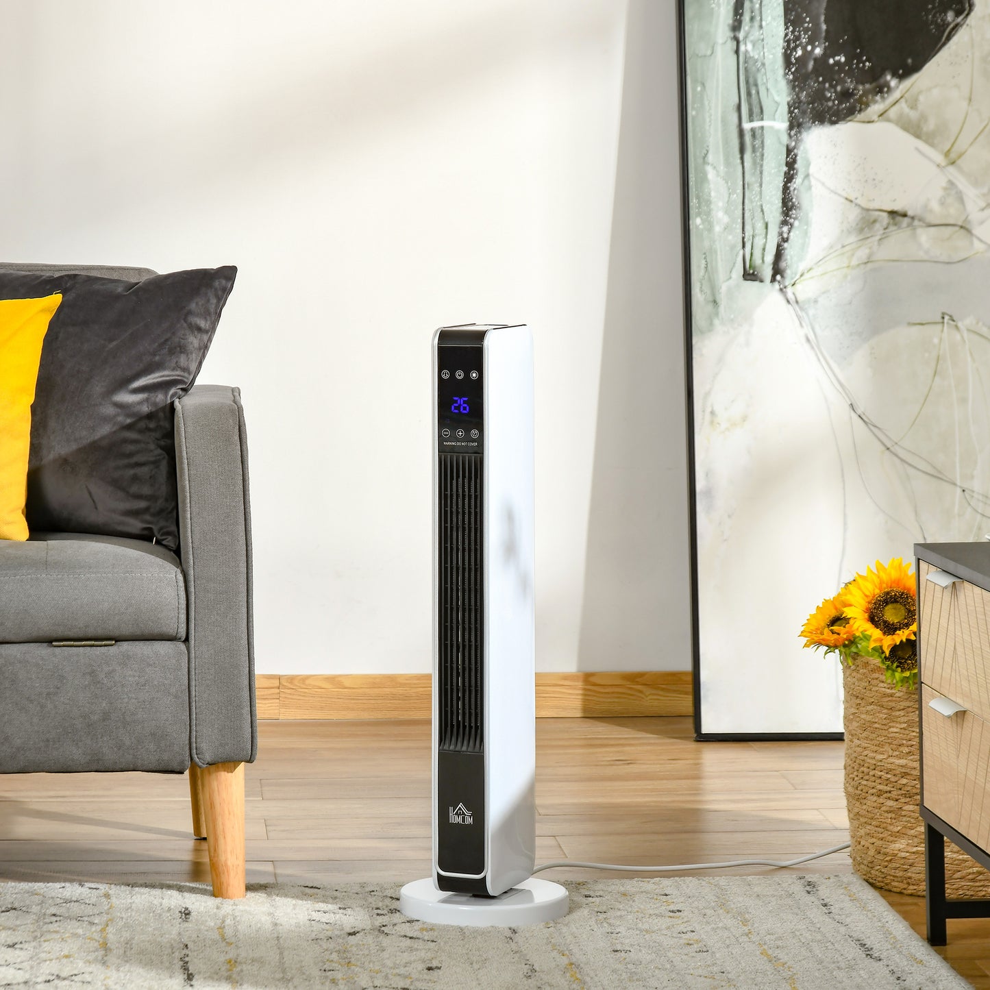 HOMCOM Heizgerät Heizlüfter 2200W Elektroheizer Keramik Heizturm mit Fernbedienung 8-Stunden-Timer Oszillation Heizer Heizung ABS PA Weiß+Schwarz 21 x 21 x 73 cm