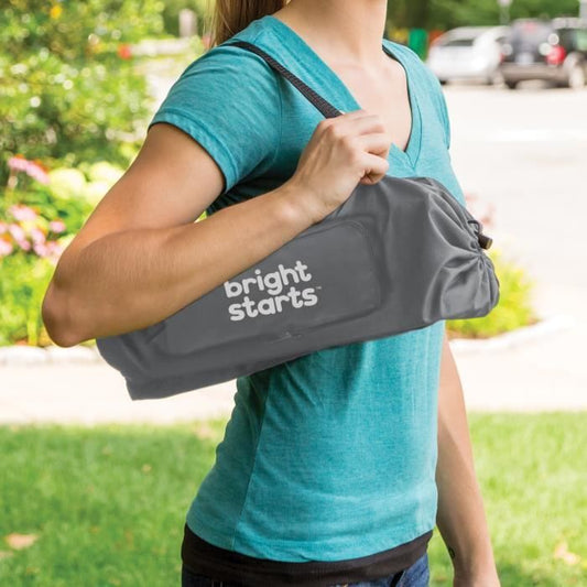 BRIGHT STARTS Compact Folding Booster Seat - Pop 'N Sit, Removable Tray, Ultra Compact, Carry Bag Included