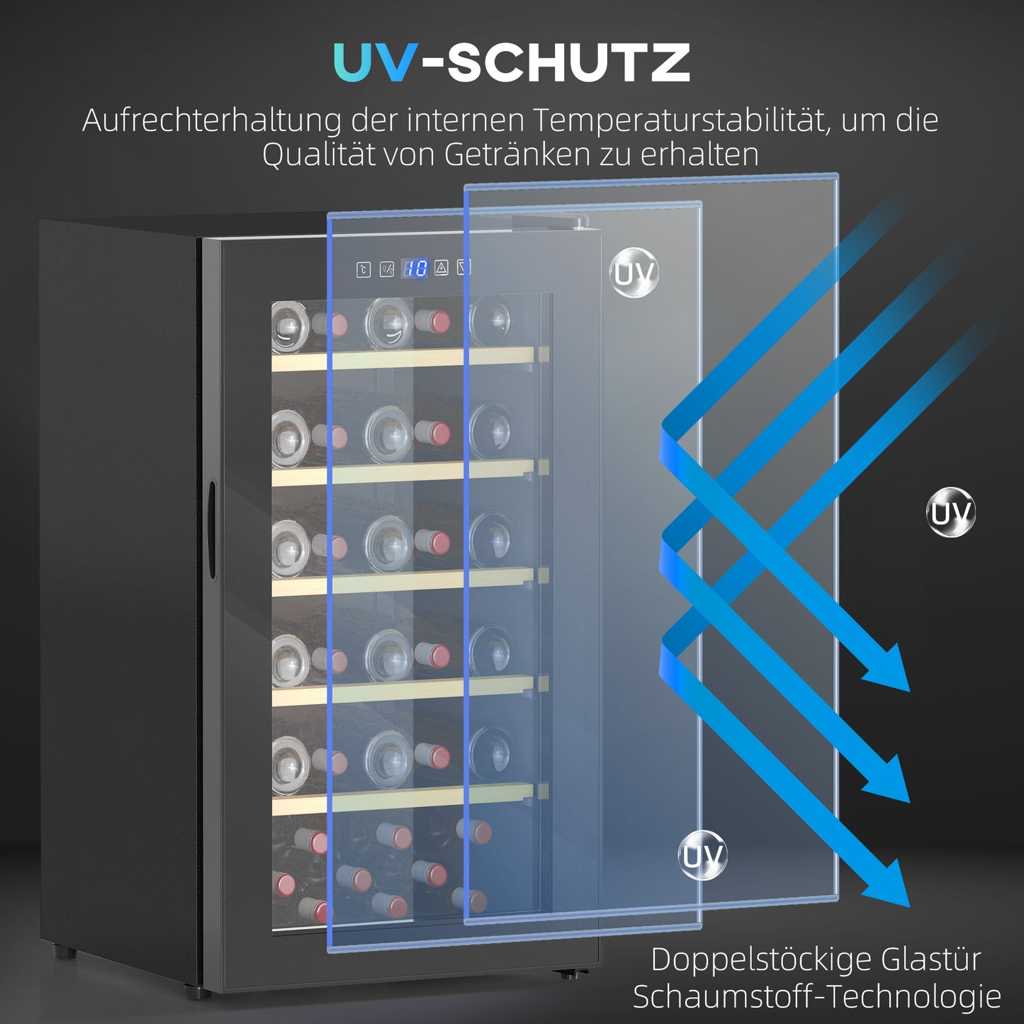 HOMCOM Weinkühlschrank für 41 Weinflaschen, 91 Liter Kapazität, Getränkekühlschrank mit LED-Anzeige, Touchscreen, Schwarz