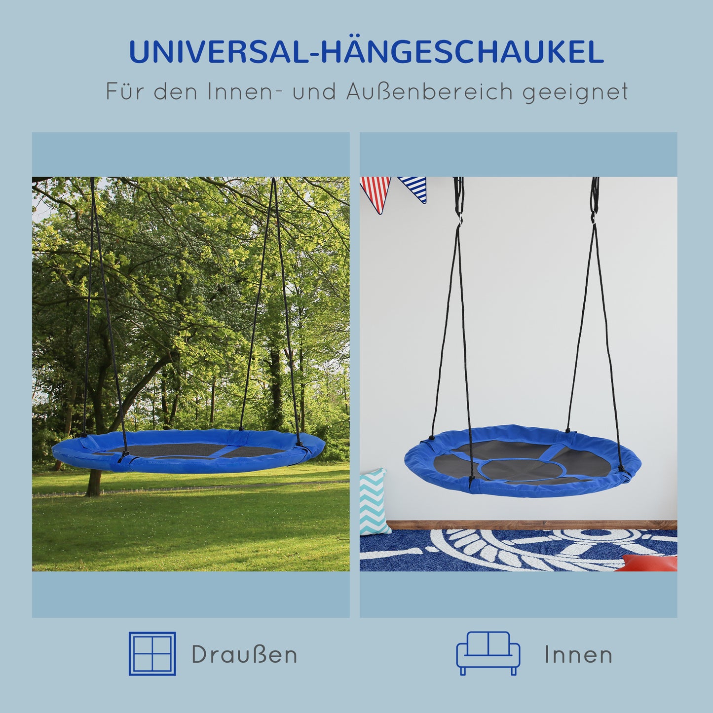 Outsunny Nestschaukel, wetterfest, bis 100 kg, längenverstellbare Seile, Φ110 cm, Blau