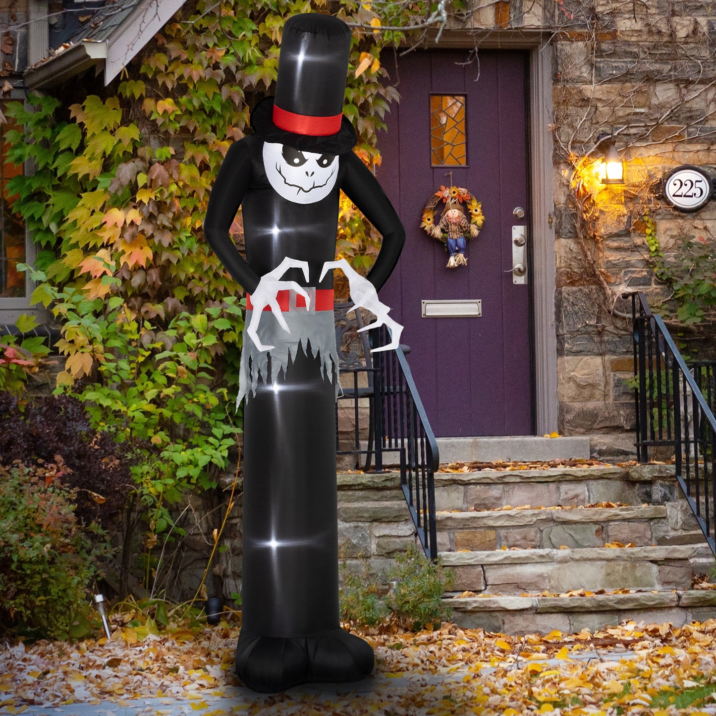 Outsunny Halloween-Dekoration 3 m riesiger Sensenmann mit LED-Beleuchtung für Outdoor, IP44
