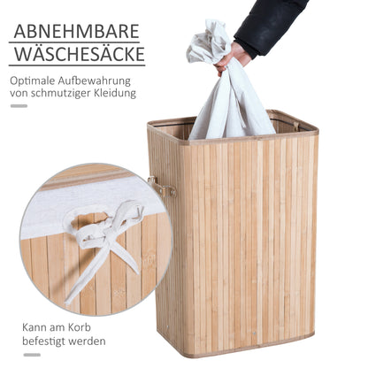 HOMCOM Wäschekorb schmal mit Deckel 72L Wäschesammler mit Griff, herausnehmbarer Wäschesack, Wäschebox für Waschküche Schlafzimmer Badezimmer Natur