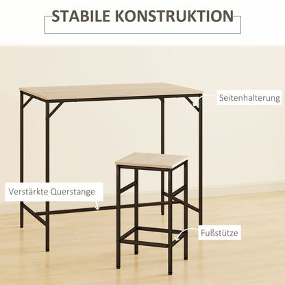 HOMCOM Bartisch-Set Stehtisch mit 4 Barhockern 5-teiliges Tischset Stahl Eiche