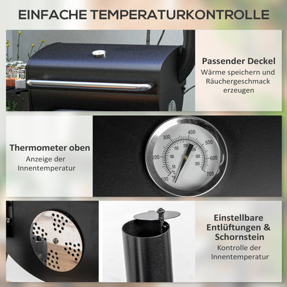 Outsunny Holzkohlegrill Smoker BBQ-Grill, 1 Ablage,inkl. Thermometer, 83 x 46.5 x 115 cm, Schwarz