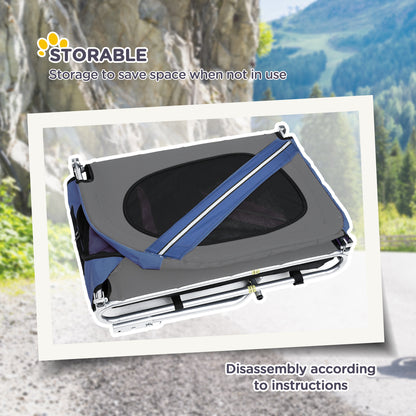 PawHut 2-i-1 Haustieranhänger Fahrradanhänger bis 20kg klappbar Regenschutz Sicherheitsfahne Reflektoren Stahl grau+blau 130 x 73 x 90cm