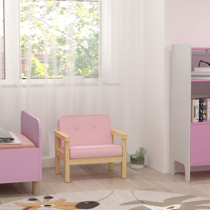 AIYAPLAY Kindersessel Kindersofa mit Kord-Optik, massiven Holzfüßen Sessel aus Schaumstoff Kinderstuhl für Kinderzimmer, Spielzimmer, 46,5 x 44 x 45 cm, für Kinder 3-8 Jahre Rosa