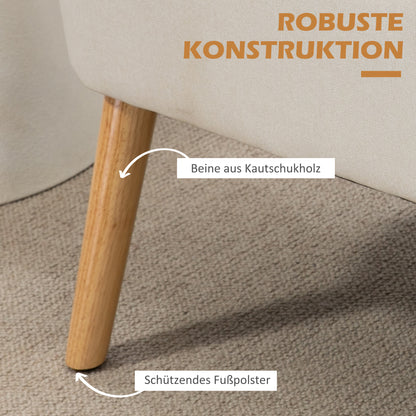 HOMCOM 2-Sitzer Sofa, weiche Polsterung, pflegeleichter Bezug, bis 150 kg, 117 x 56,5 x 77 cm, Cremeweiß