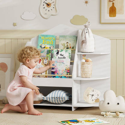 AIYAPLAY Kinderregal mit 7 Regalen für Bücher, Spielzeug, runde Kanten, trägt 40 kg, Weiß