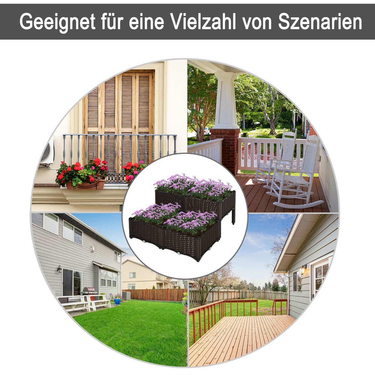 Outsunny Hochbeet, Pflanzkasten mit Abflusslöchern, Blumenkasten im Rattan-Look, Kunststoff, Braun, 40 x 40 x 44 cm