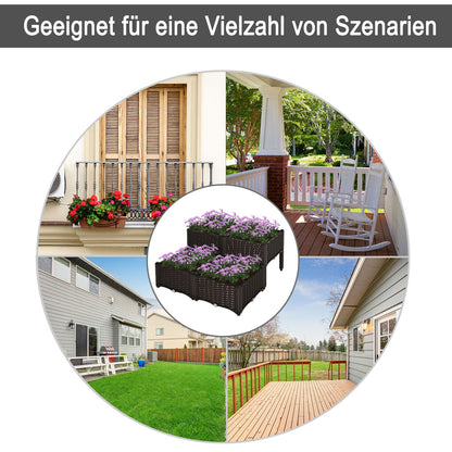 Outsunny Hochbeet, Pflanzkasten mit Abflusslöchern, Blumenkasten im Rattan-Look, Kunststoff, Braun, 40 x 40 x 44 cm