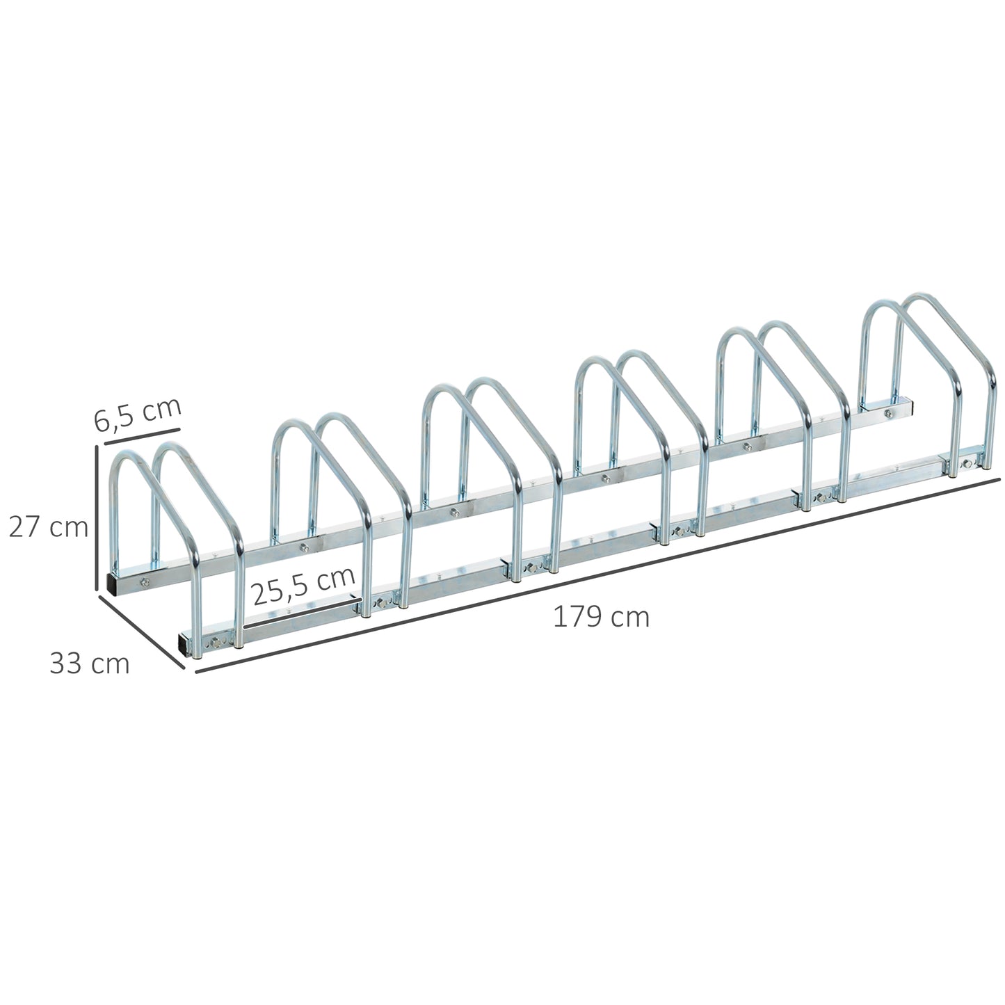 HOMCOM Fahrradständer für 6 Fahrräder wetterfest Wand- oder Bodenmontage Stahl 179 x 33 x 27cm