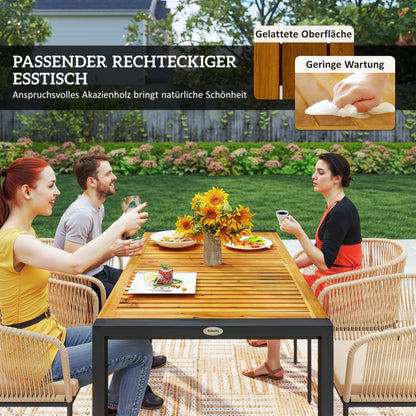 Outsunny 5-teiliges Gartenmöbel-Set, 4 Stühle, 1 Tisch, Kunst-Rattan, Stahlgestell, waschbare Kissen, für Terrasse, Khaki