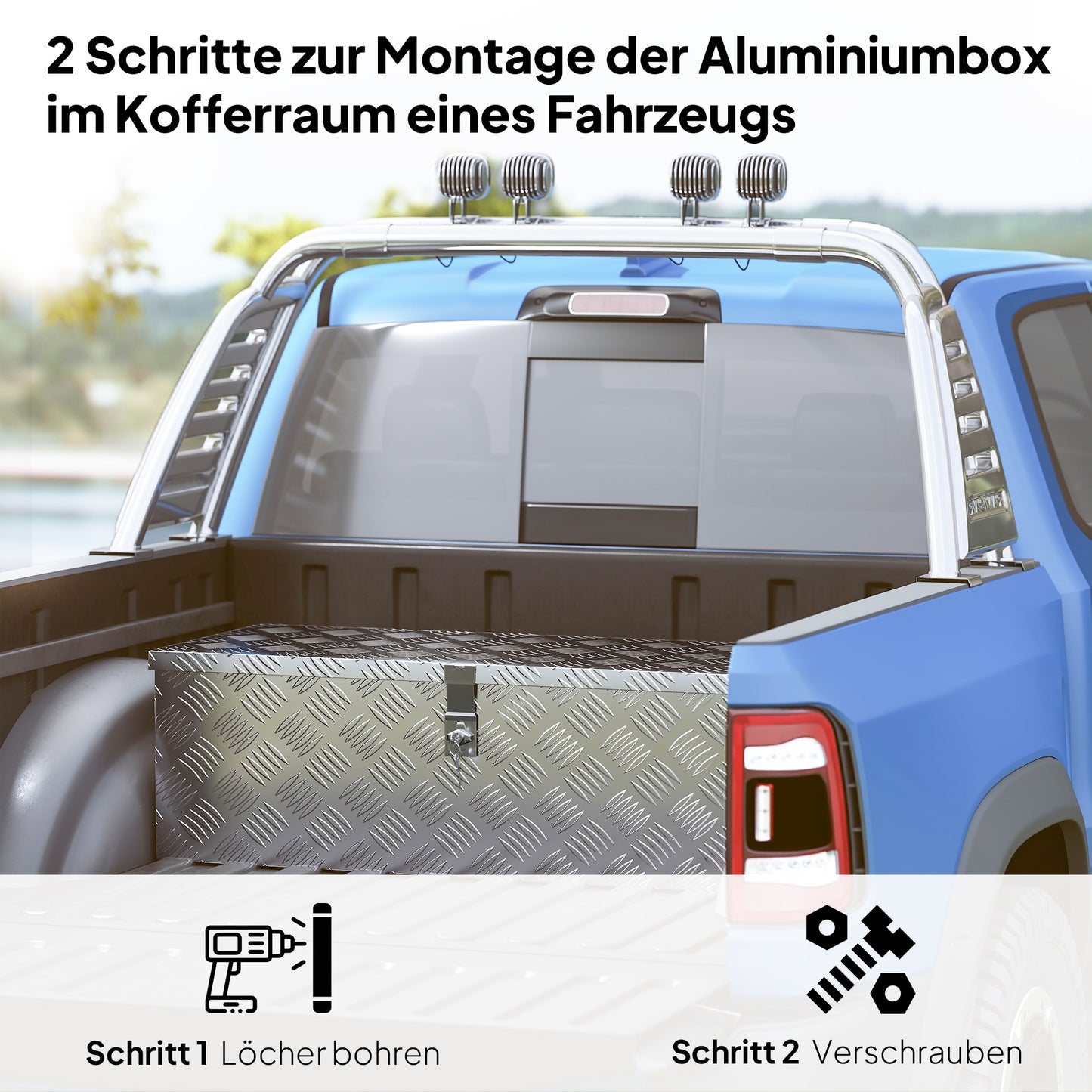 HOMCOM Gerätekasten, Werkzeugkiste, mit Schloss, zwei Tragegriffe, Aluminium, 76 x 33 x 25 cm