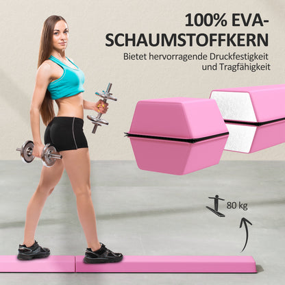 SPORTNOW Schwebebalken 2,4 m, faltbar, rutschfester Boden, für 3+ Jahre, bis 80 kg, Hellrot