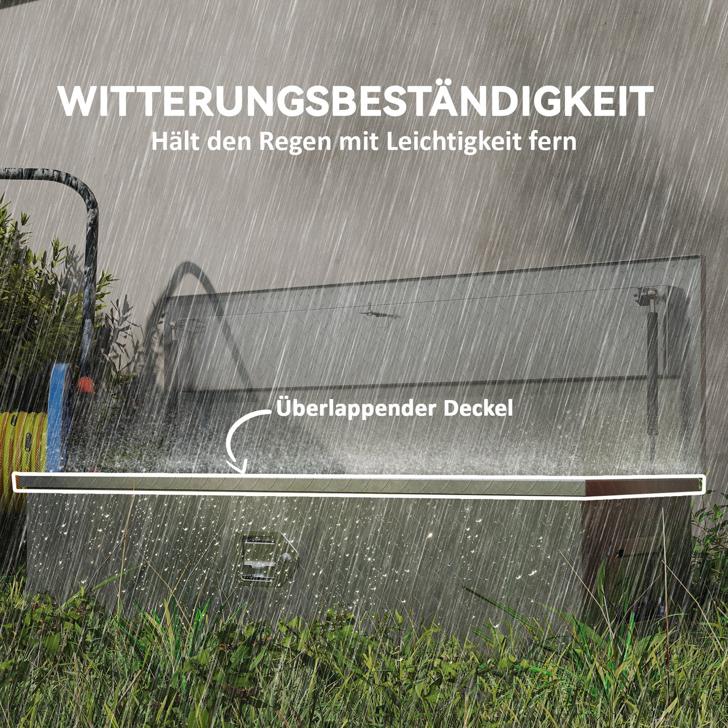 HOMCOM Stabile Aufbewahrungskiste aus Aluminium mit Seitengriffen, Schloss und Schlüsseln, Werkzeugkasten, 99 x 33 x 25,5 cm