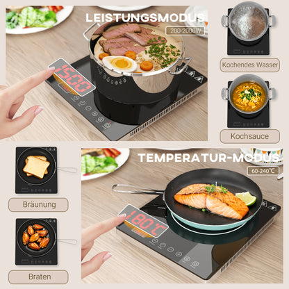 HOMCOM Kochplatte, Induktionskocher mit 10-Stufen-Temperatur, Touchpanel, Schwarz