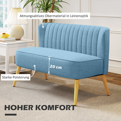 HOMCOM 2-Sitzer Sofa im Retro-Look, weiche Polsterung, pflegeleichter Bezug, bis 150 kg, 117 x 56,5 x 77 cm, Blau