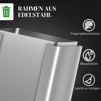 HOMCOM Mülleimer mit 3 x 20 L Fächern, Deodorant-Deckel, fingerabdrucksicher, Soft-Close, herausnehmbar, Silber