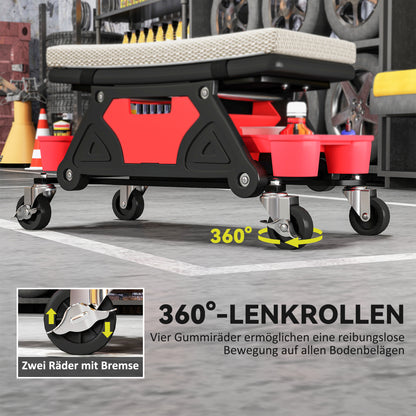 HOMCOM Werkstatthocker mit Rollen Ablagefläche 35cm hoch Rollhocker bis 135 kg belastbar Grau