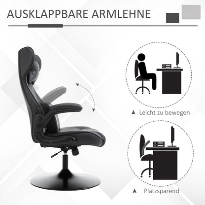 Vinsetto Gaming-Stuhl, Wippfunktion, Lendenkissen, höhenverstellbar, Kunstleder, 67x71x112 cm, Schwarz