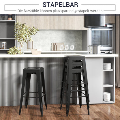 HOMCOM 4er-Set Barhocker aus Metall, für drinnen und draußen, stapelbares Design, Schwarz