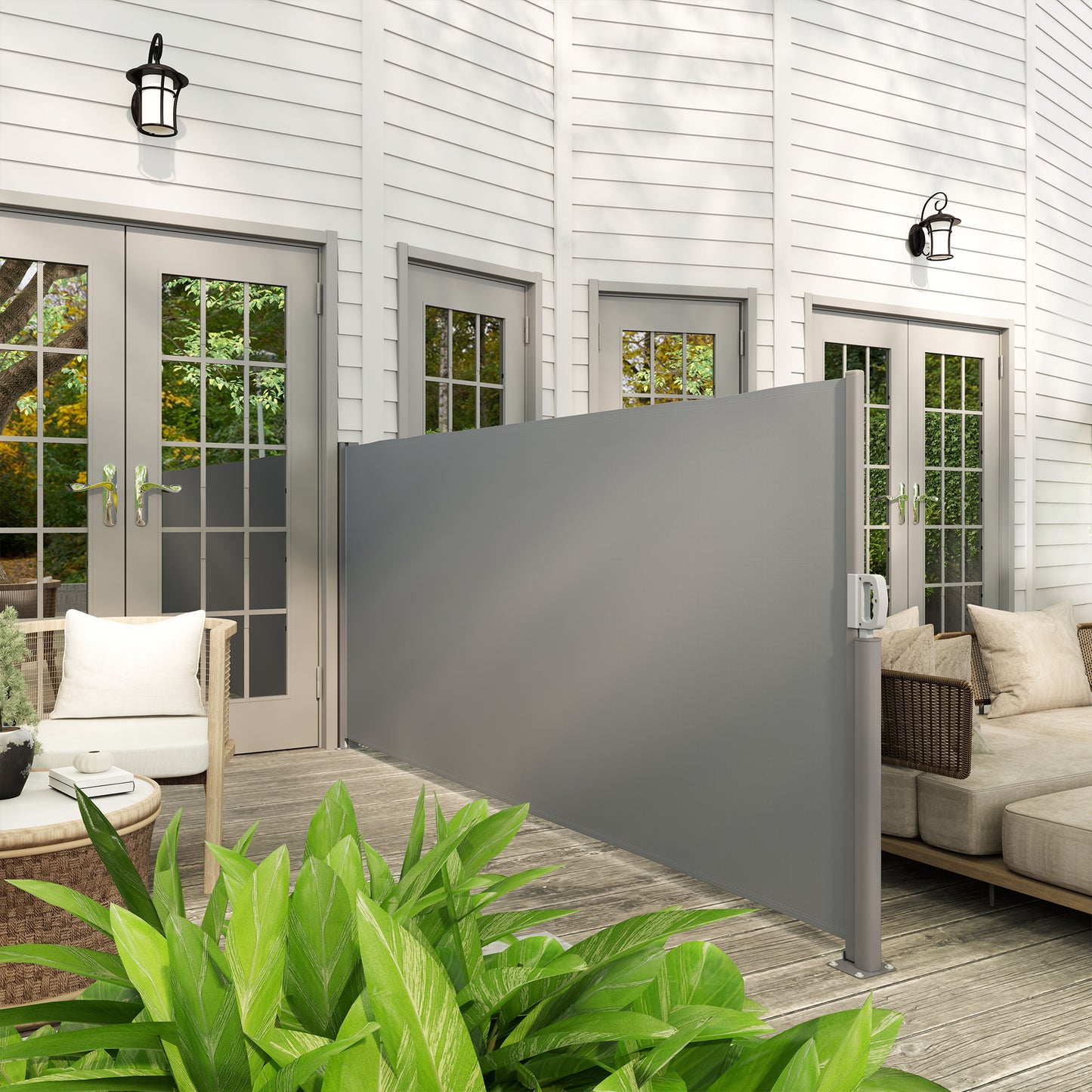 Outsunny Seitenmarkise ausziehbar blickdicht Sichtschutz mit Wandhalterung Beschichtung 300x140cm Dunkelgrau