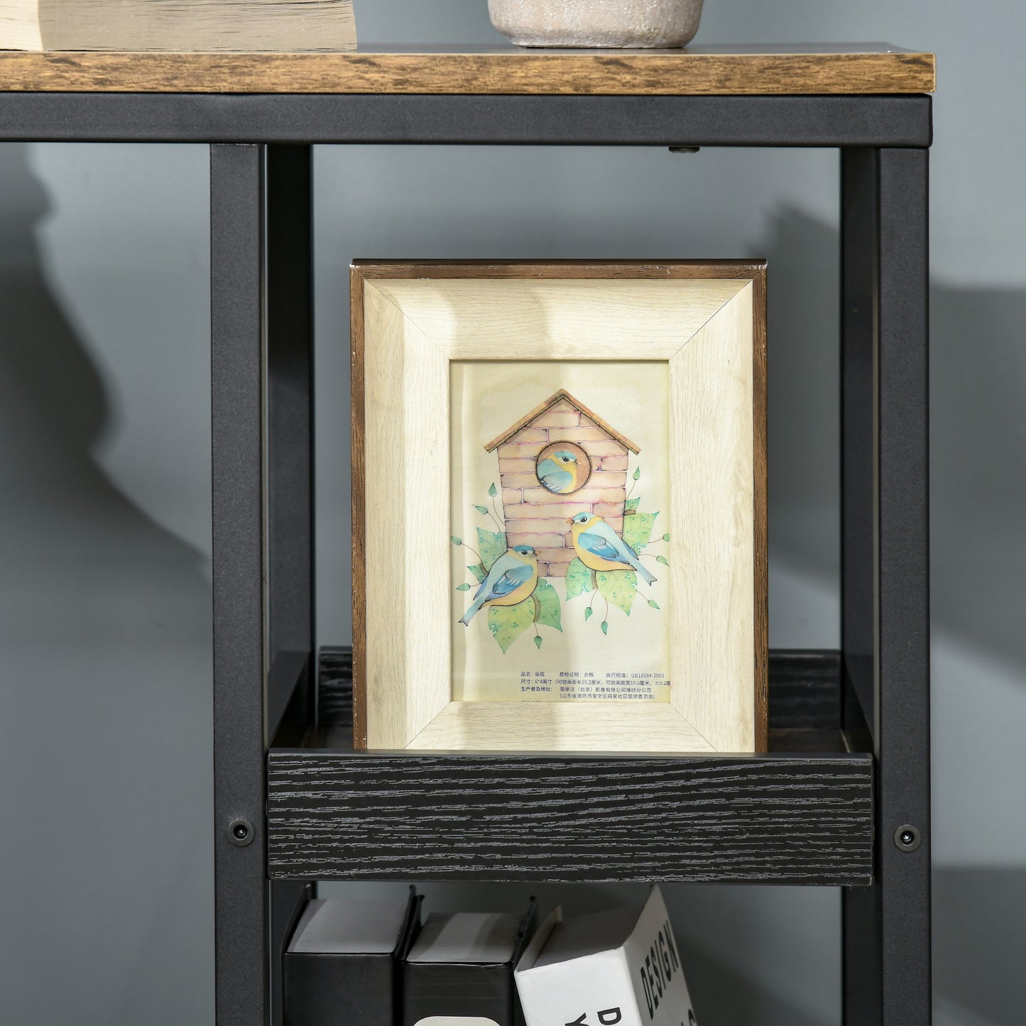 HOMCOM Beistelltisch mit Rädern für Sofa oder Bett, Industriestil, Stahl und Holz, Braun und Schwarz