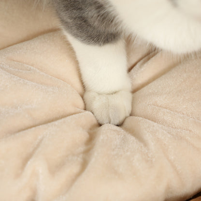 PawHut Kratztonne, 50 cm, 2 Höhlen, Kissen, Kratzbaum mit Katzenbett, Katzenturm aus Wasserhyazinthe, Hellbraun