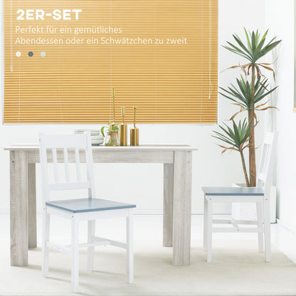 HOMCOM 2er-Set Esszimmerstühle Küchenstühle Stühle, Massivholz, 41 cm x 46,5 cm x 85,5 cm, Weiß