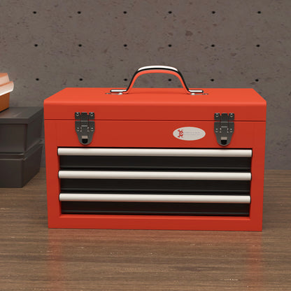 DURHAND Werkzeugkiste mit 3 Schubladen, 1 Fach, stabile Stahlverschlüsse, 45 x 24 x 27 cm, Rot