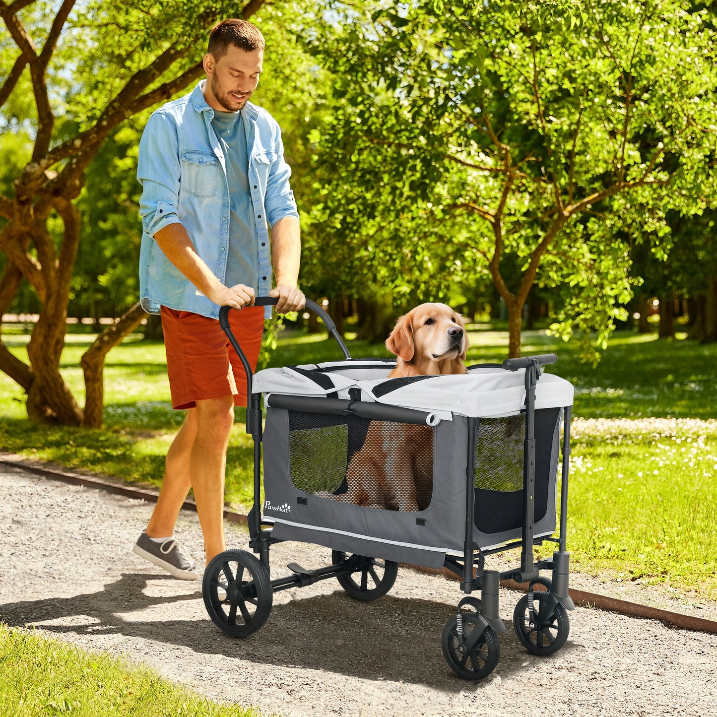 PawHut Hundewagen Hundebuggy klappbar für Hunde & Katzen bis 30 kg 110 x 65 x 102 cm Dunkelgrau
