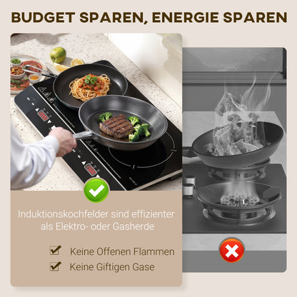 HOMCOM Tragbares Induktionskochfeld, 10-stufige Temperaturregelung, Touchpanel, Schwarz