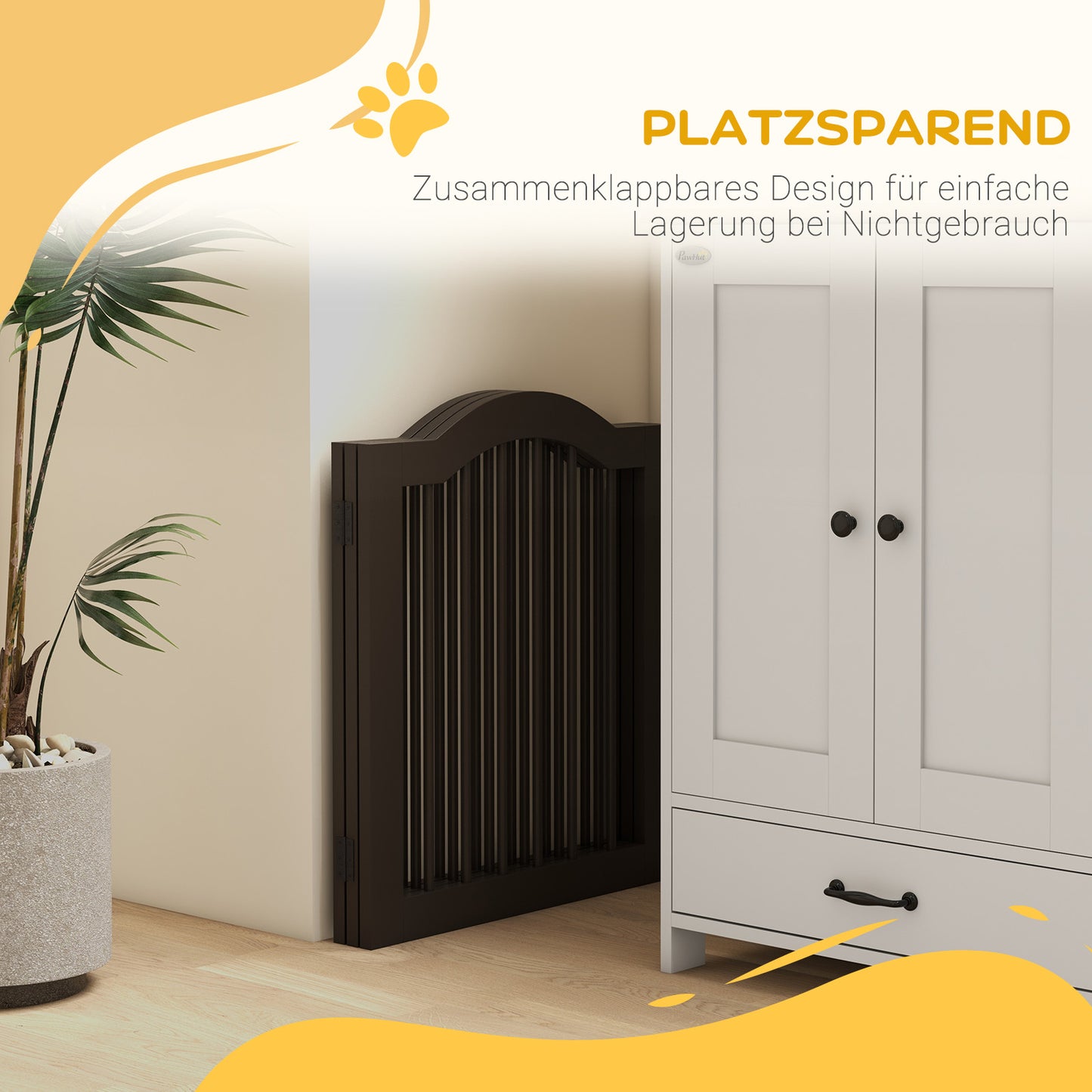 PawHut Hunde-Absperrgitter, 3 Paneele, klappbar, Massivholz und MDF, 154,5 x 29,5 x 61 cm, Kaffee