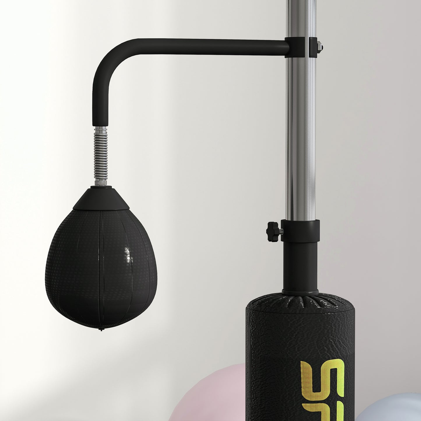 SPORTNOW Boxstand, zwei Speedballs, drehbare Boxstange, Kickpolster, höhenverstellbar, Stahl, 107 x 36 x 140-205 cm, Schwarz