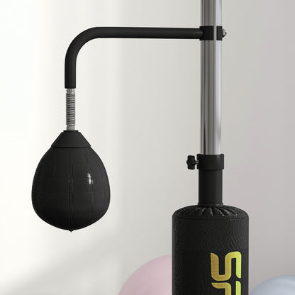 SPORTNOW Boxstand, zwei Speedballs, drehbare Boxstange, Kickpolster, höhenverstellbar, Stahl, 107 x 36 x 140-205 cm, Schwarz