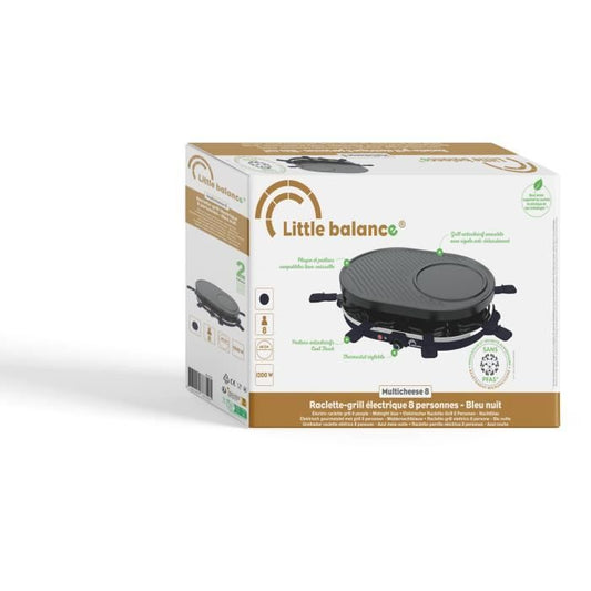 Raclette machine - LITTLE BALANCE - Multi cheese - 1200 W - 8 people - Removable grill / crepe - Midnight blue