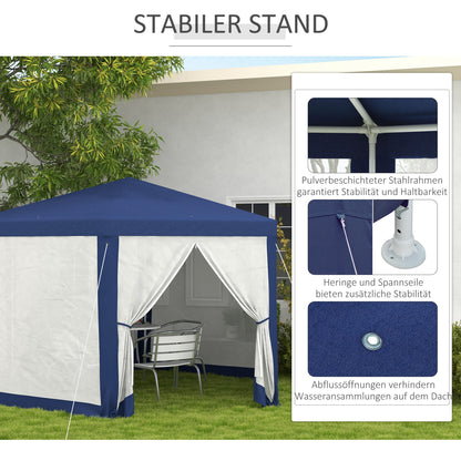 Outsunny Gartenpavillon, 6-eckig, Netzvorhänge, Metallgestell, 3,94x3,412x2,5m, Blau