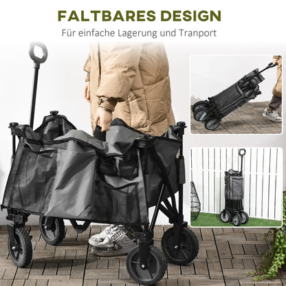 Outsunny Bollerwagen, klappbar, 5 Seitentaschen, verstellbarer Griff, bis 120 kg, Stahl, dunkelgrau, 100 x 55 x 93 cm