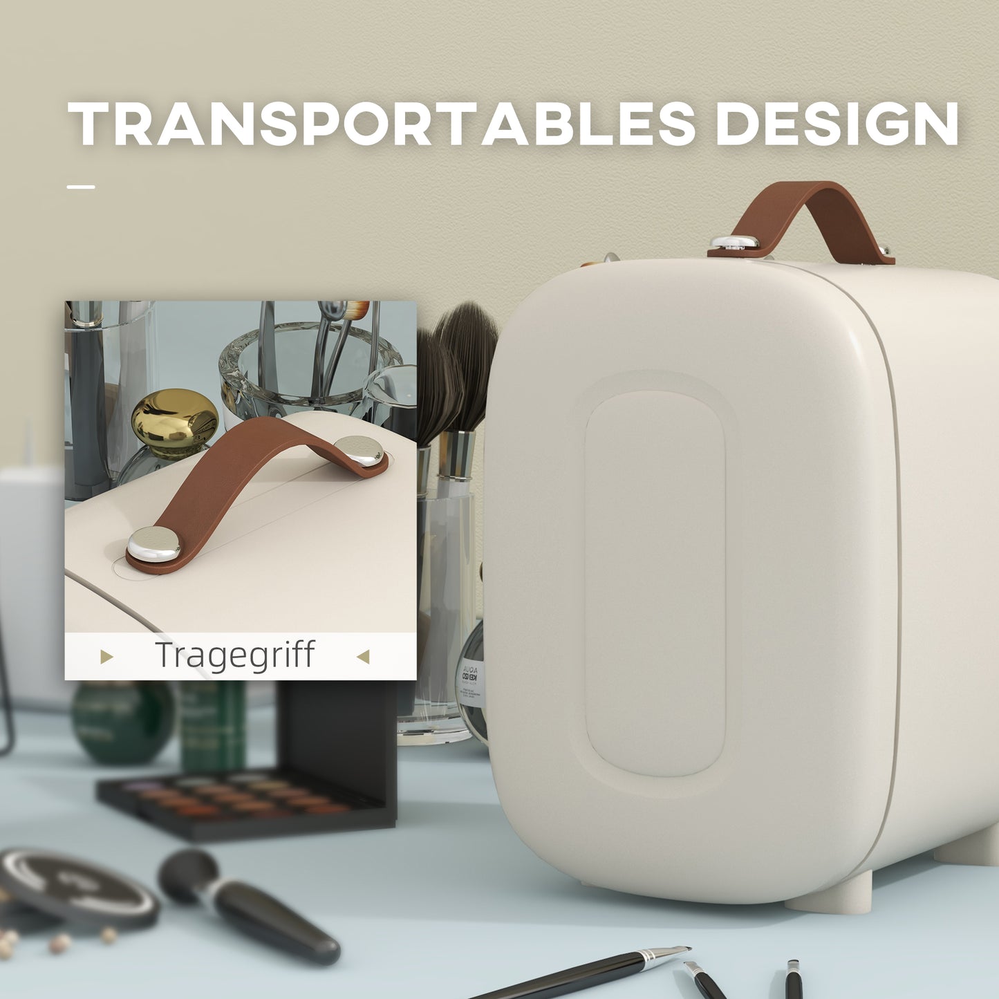 HOMCOM Mini Kühlschrank Kühlschrank Beauty Fridge, 4 L Fassungsvermögen, 20,3 x 26,3 x 28 cm, Cremeweiß