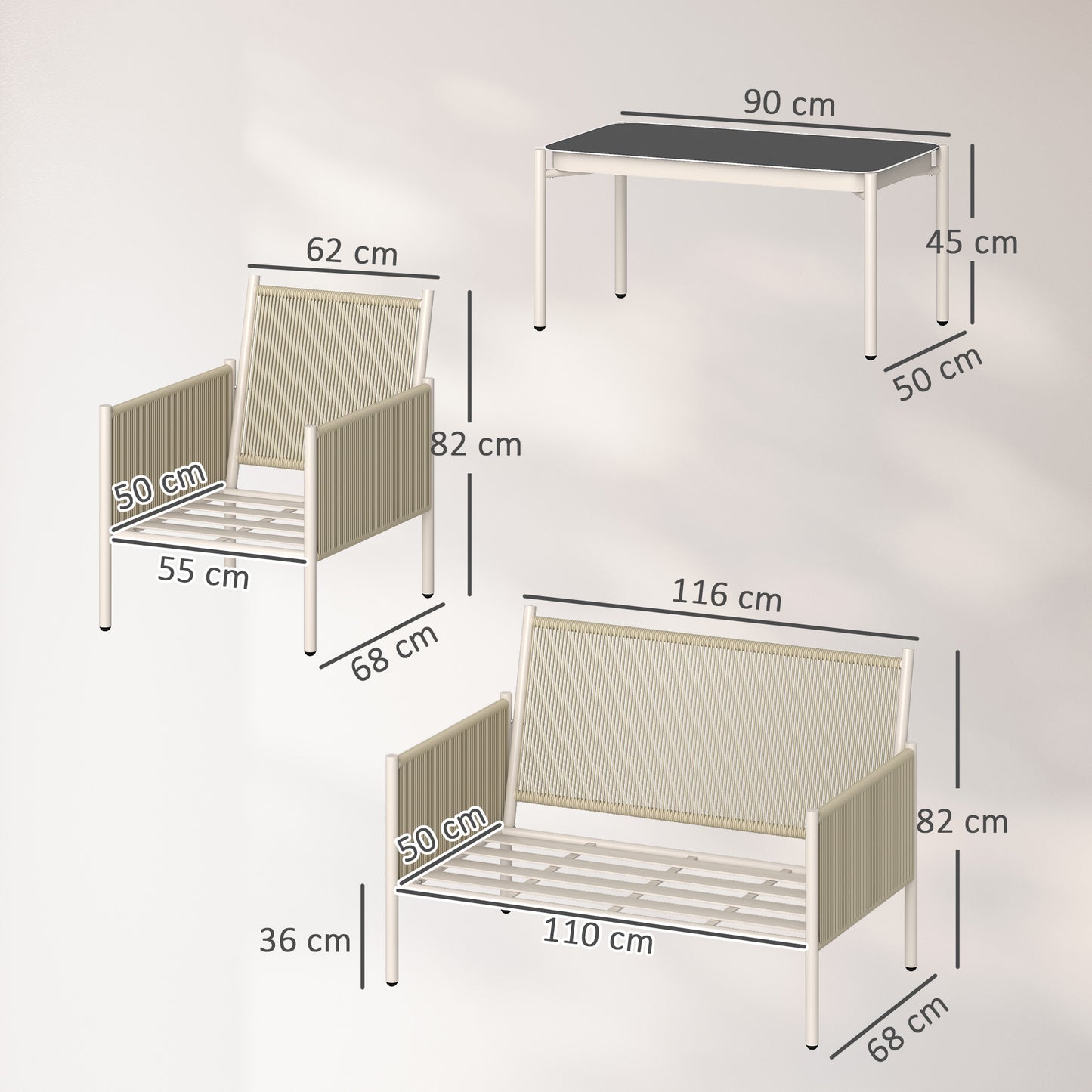 Outsunny Gartenmöbel Set från Polyrattan Lounge-Set mit 2er Sofa Sessel Glastisch Kissen 4 Personen Braun+Grau