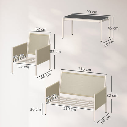 Outsunny Gartenmöbel Set från Polyrattan Lounge-Set mit 2er Sofa Sessel Glastisch Kissen 4 Personen Braun+Grau