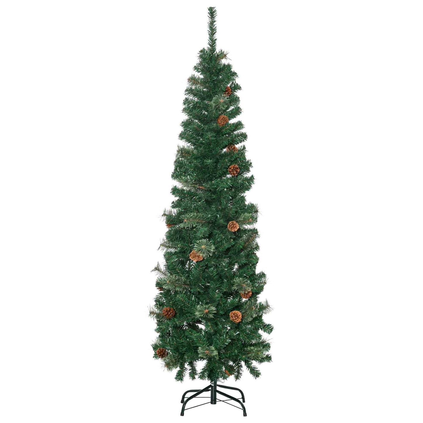 HOMCOM Künstlicher Weihnachtsbaum, schlank, Tannenzapfen, flammenhemmend, 46 x 165 cm, Grün