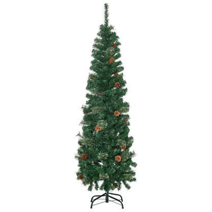 HOMCOM Künstlicher Weihnachtsbaum, schlank, Tannenzapfen, flammenhemmend, 46 x 165 cm, Grün