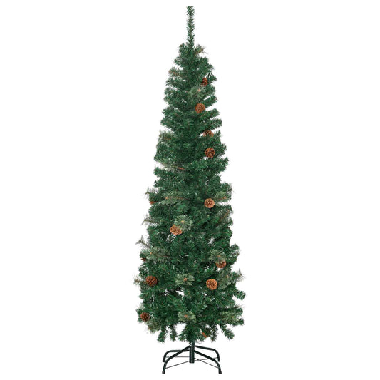 HOMCOM Künstlicher Weihnachtsbaum, schlank, Tannenzapfen, flammenhemmend, 46 x 165 cm, Grün