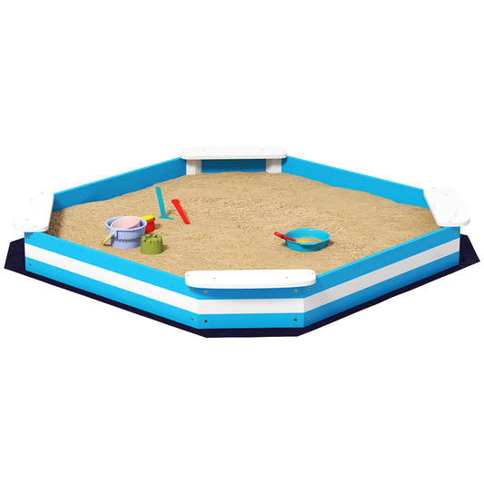 AIYAPLAY Sandkasten für Kinder, Sandkiste mit 4 Sitzen, Fichtenholz, bodenlos, Blau