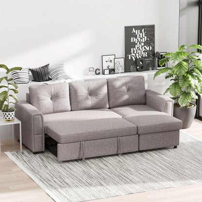 HOMCOM 3-Sitzer-Sofa mit Bettfunktion, Schlafsofa mit Chaiselongue, Polstersofa, Grau