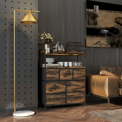 HOMCOM Stoff-Kommode, 7 faltbare Schubladen, 2 Regale, Stahlrahmen, Braun