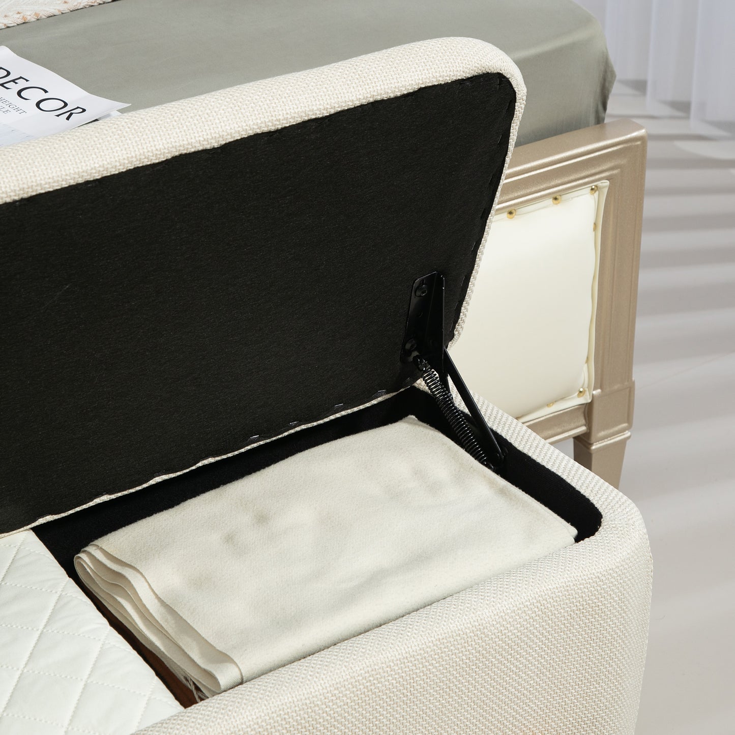 HOMCOM Hocker mit Stauraum, Sitzbank mit Schaumstoffpolsterung, Leinenimitat, 111 x 44 x 44,5 cm, Cremeweiß