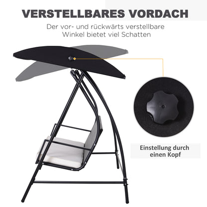 Outsunny Hollywoodschaukel 3-Sitzer aus Polyrattan Gartenschaukel mit verstellbar Sonnendach Sonnenschutz Sitzkissen Hängebank bis 360 kg belastbar Hängeschaukel für Garten 198x124x179cm Schwarz